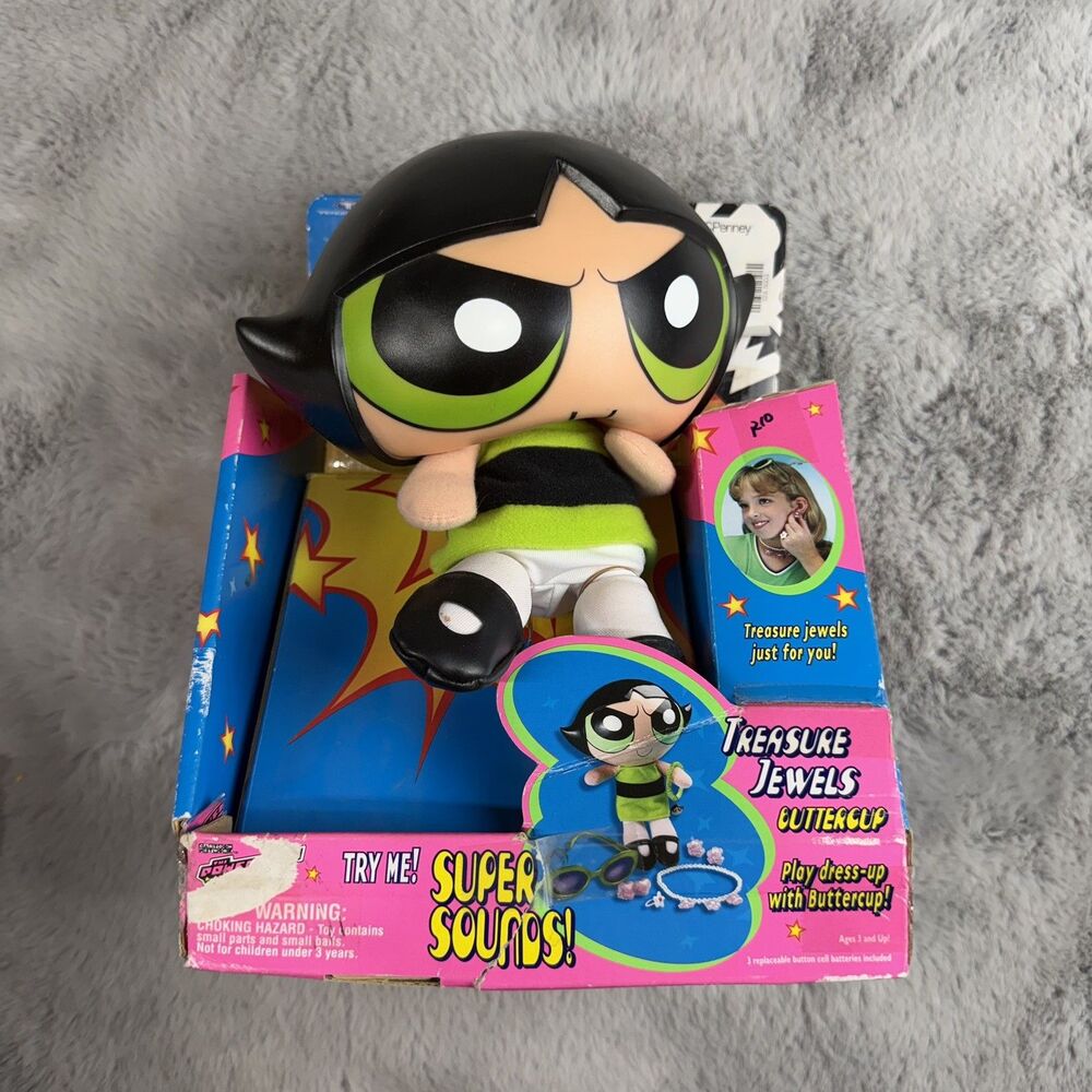 Vintage 1999 HARD HEAD Power Puff Girls ButterCup Plush Doll 8” Not Talking